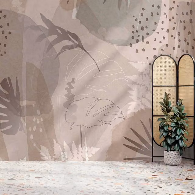 Superfresco Easy Abstract Leaf Mural in Beige, W: 300 cm, H: 280 cm
