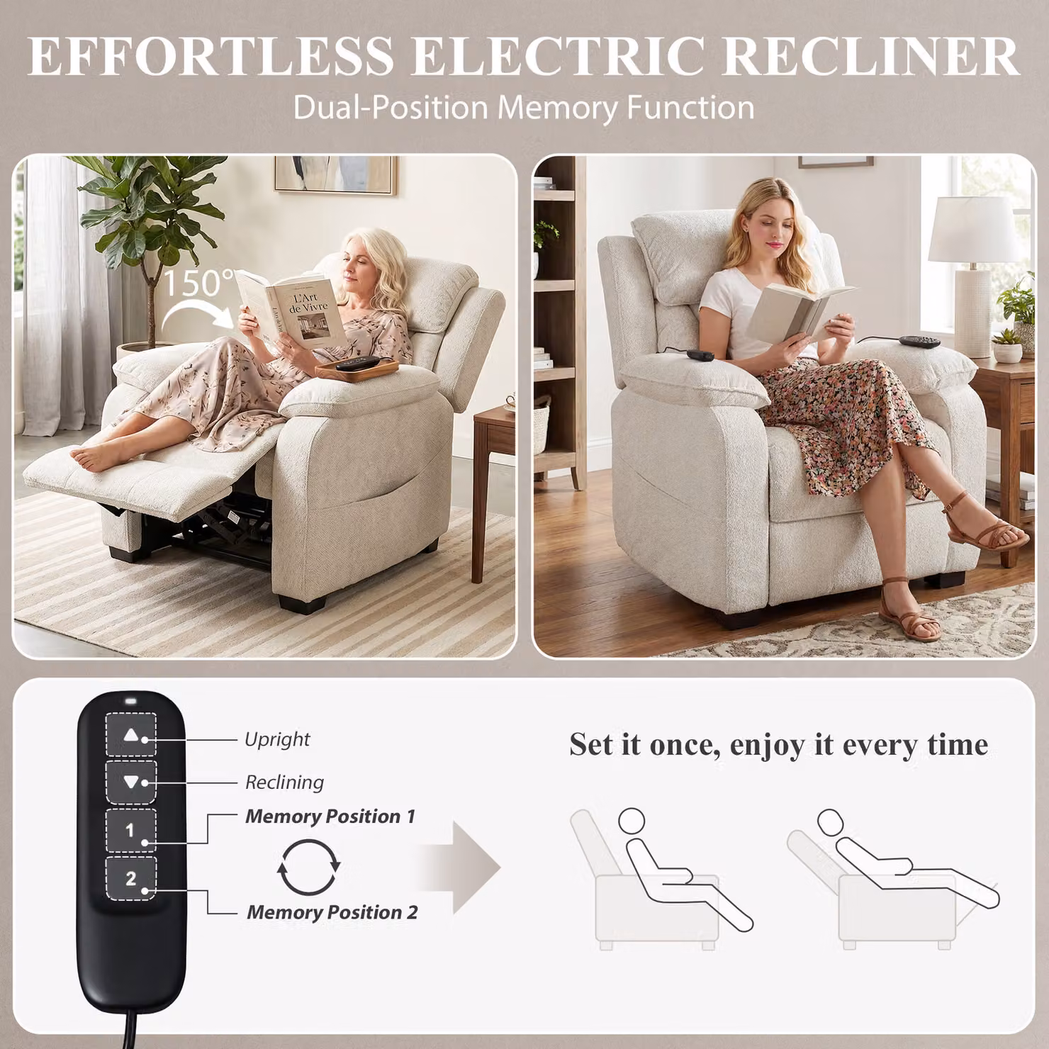 HOMCOM Power Recliner Armchair with Massage and Heat in Cream White Velvet – 4