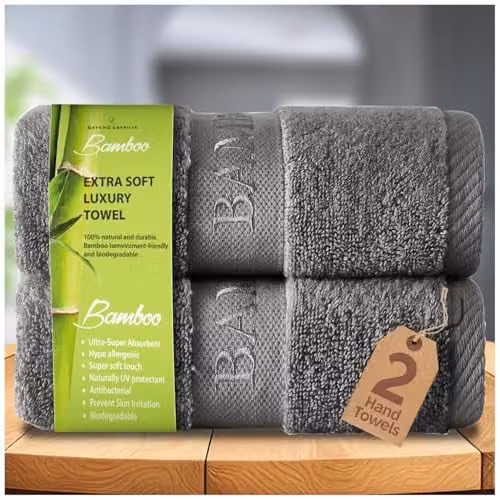 GC GAVENO CAVAILIA Bamboo and Cotton Hand Towels, 2 Pack, Anthracite, W/D/H: 50 x 80 cm
