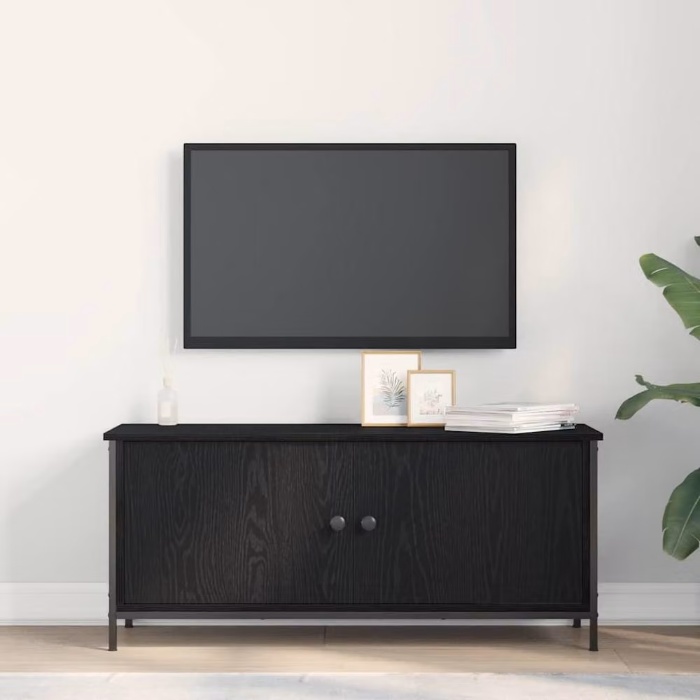 Berkfield Home Black Oak TV Stand in Black with Metal and Wood Finish, W: 102 cm, D: 35 cm, H: 45 cm – 4