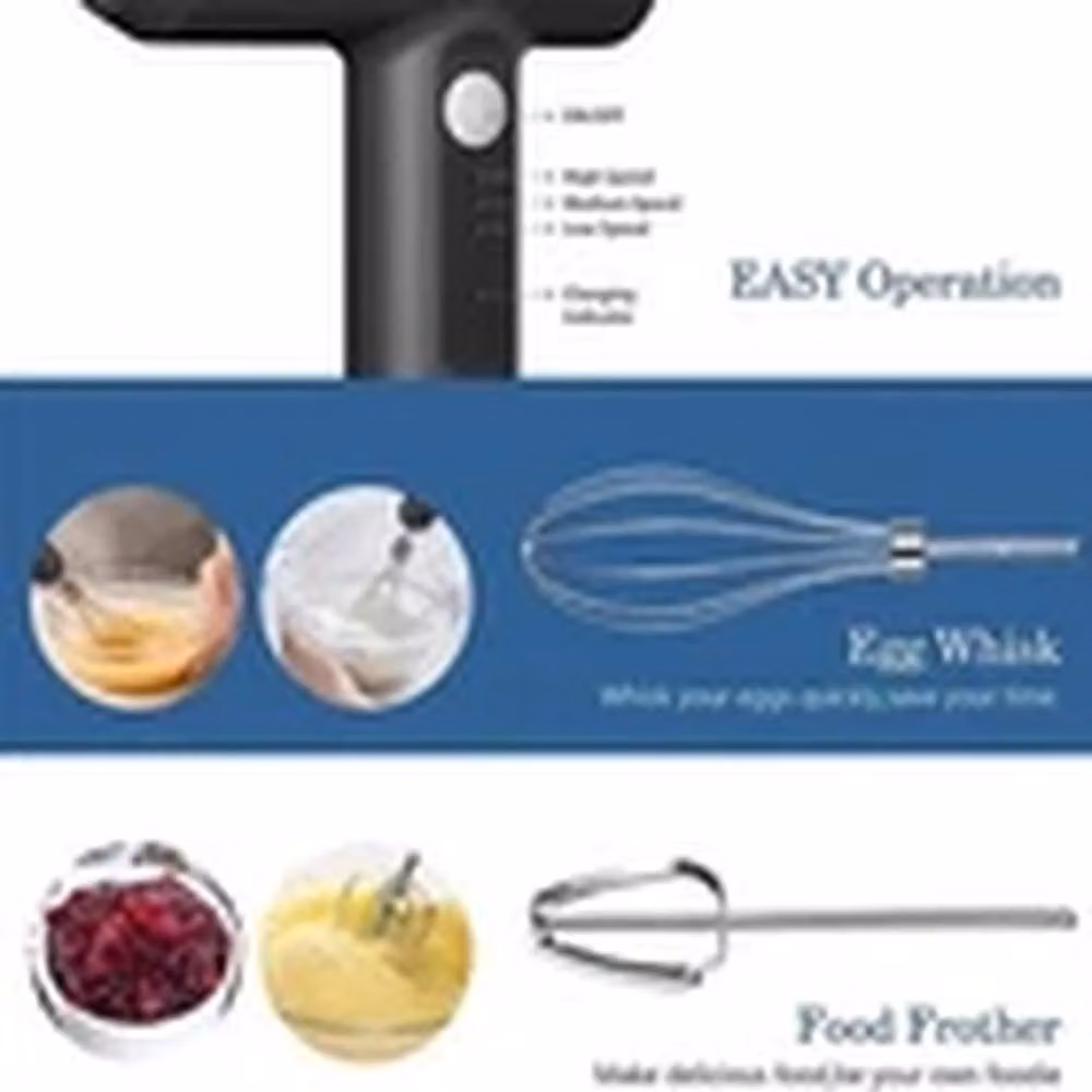 EONLION 3 Speed Rechargeable Handheld Electric Mixer Whisk in Black – 3