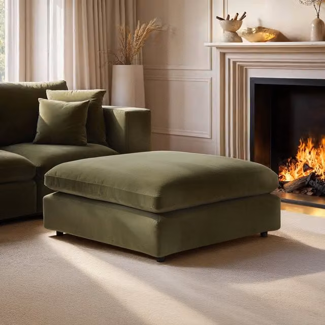Solace+Co Asher Green Velvet and Bouclé Cylindrical Footstool – 1