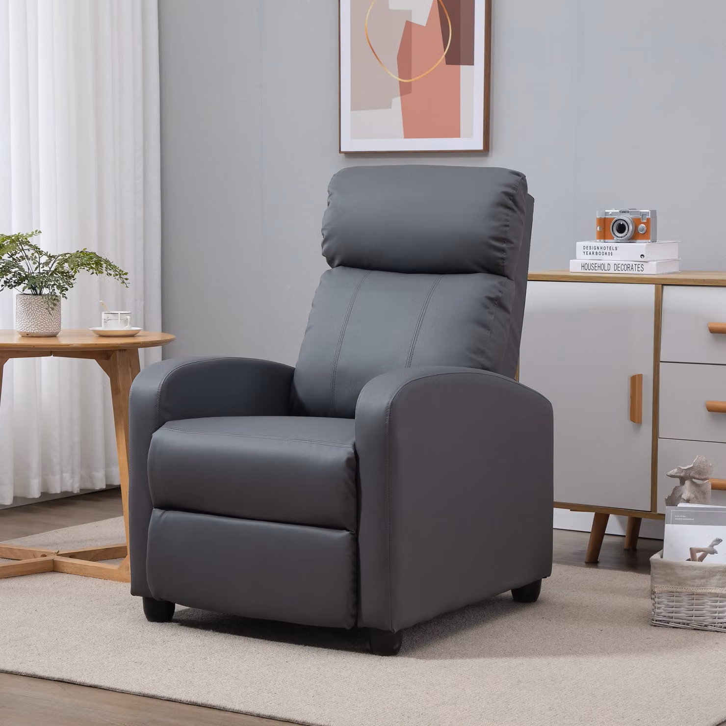 HOMCOM Reclining Massage Chair in Grey Faux Leather with Footrest and Remote Control – 2