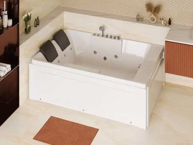 Vente-unique Whirlpool Left-Hand Corner Bath, 2-Seater, White, W/D/H: 182 x 122 x 62 cm