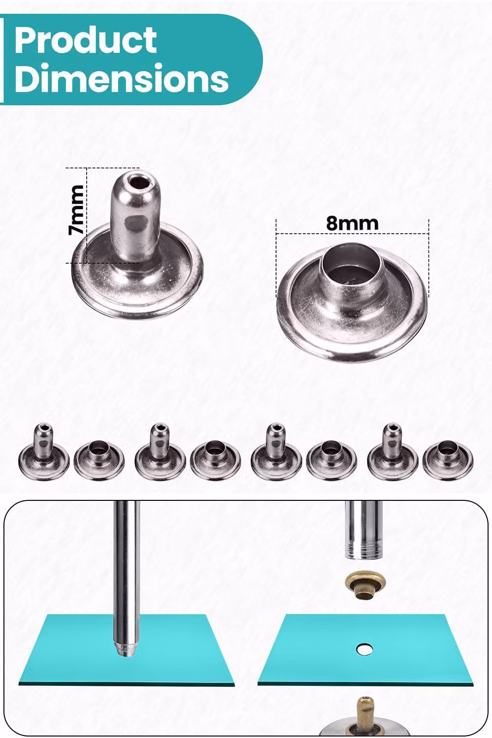 Neel Blue Silver Double Cap Tubular Rivets Metal Studs for DIY Projects, 100 Sets – 2