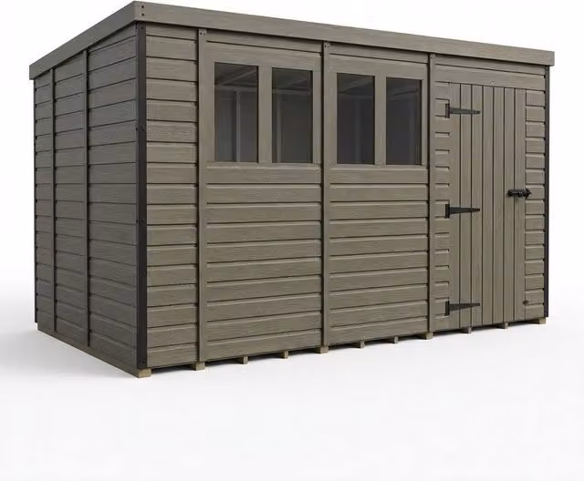 Buttercup Farm Grey Composite Pent Garden Shed with Single Door and Windows W: 400 cm, D: 274 cm, H: 210 cm