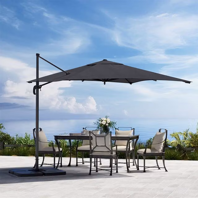 Komore 360-degree Rotating Square Cantilever Parasol with 4-Piece Base, Grey