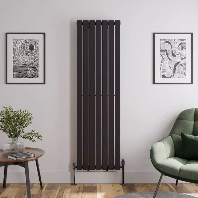 Temprazo Black Single Panel Vertical Designer Radiator, H 180 cm x W 53 cm