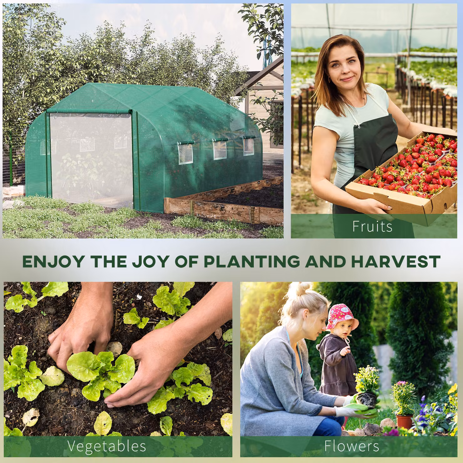 Outsunny Green Walk-in Greenhouse with PE Cover, Roll-Up Door and 6 Windows, W/D/H: 3.5 x 3 x 2 m – 3
