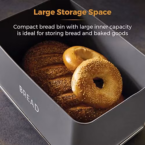 Tower Renaissance Metal Bread Bin, Grey, W/D/H: 35.5 x 25.0 x 23.5 cm – 2