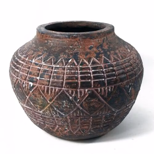 Leaf Design Aztec Vase Planter in Dark Brown, H 30 cm x W 23 cm