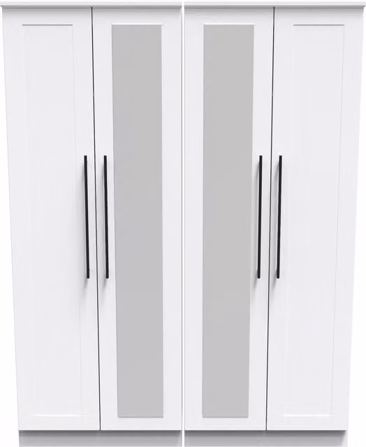 2 U Howard Tall 4 Door Wardrobe with 2 Centre Mirrors in White