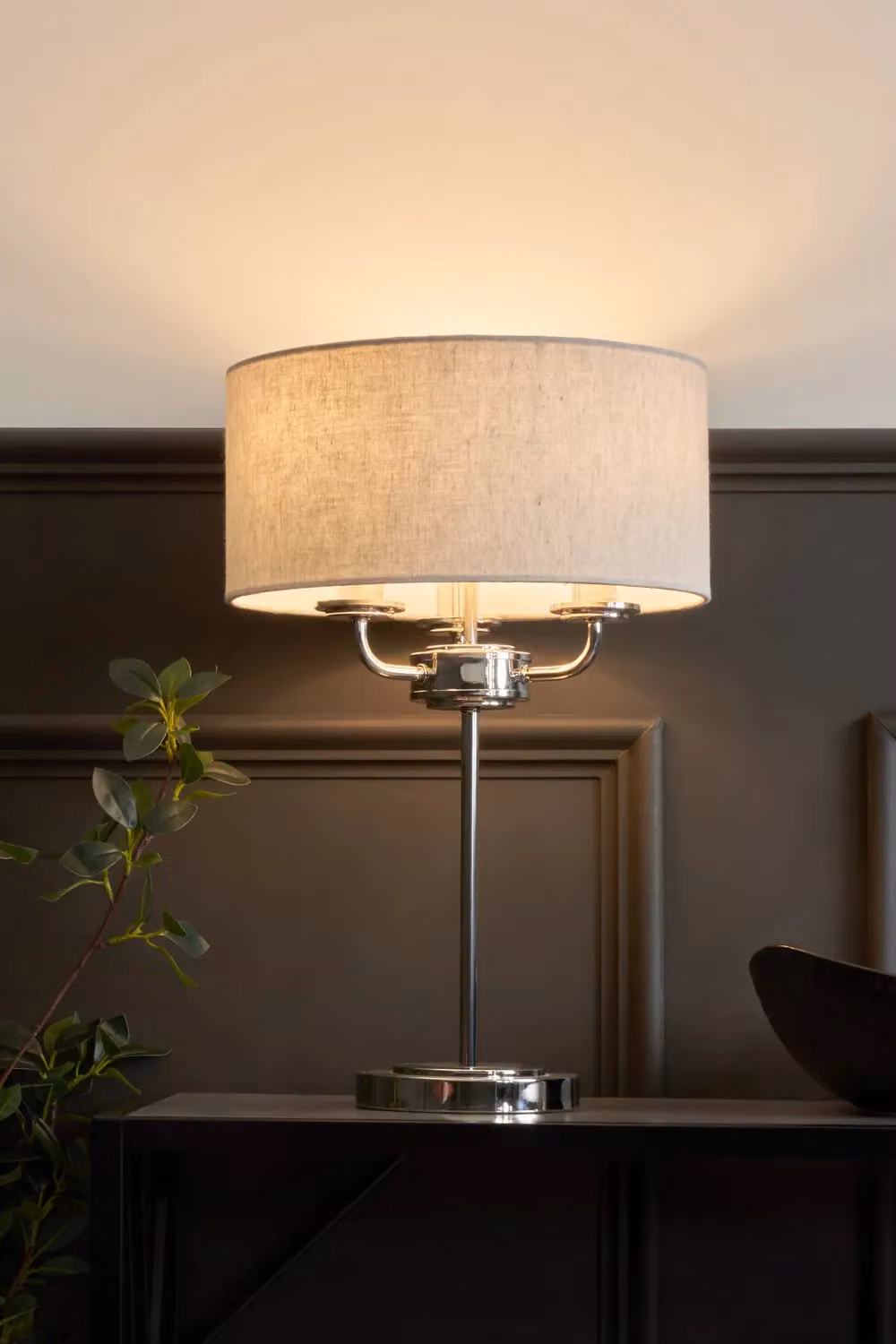 BHS Lighting Henry Modern Table Lamp in Silver and Grey with Fabric Shade – 2