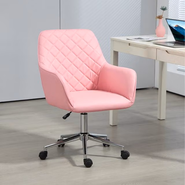 Vinsetto Pink Synthetic Leather Swivel Task Chair for Home Office