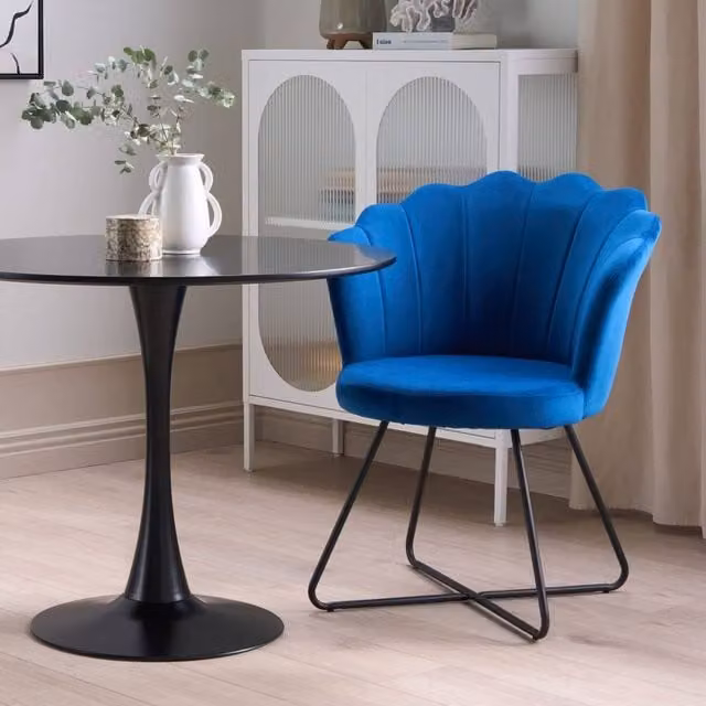 Wyld and Coco Navy Blue Velvet Armless Shell-Back Chair – 1
