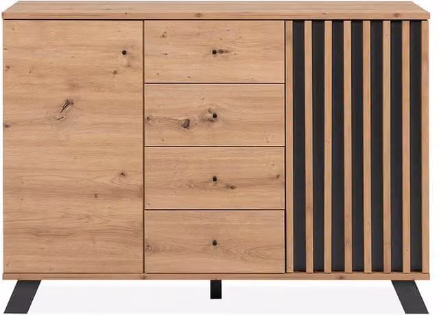 CALICOSY LUBLIN Modern 2-Door 4-Drawer Sideboard in Artisan Oak Finish, Light Brown
