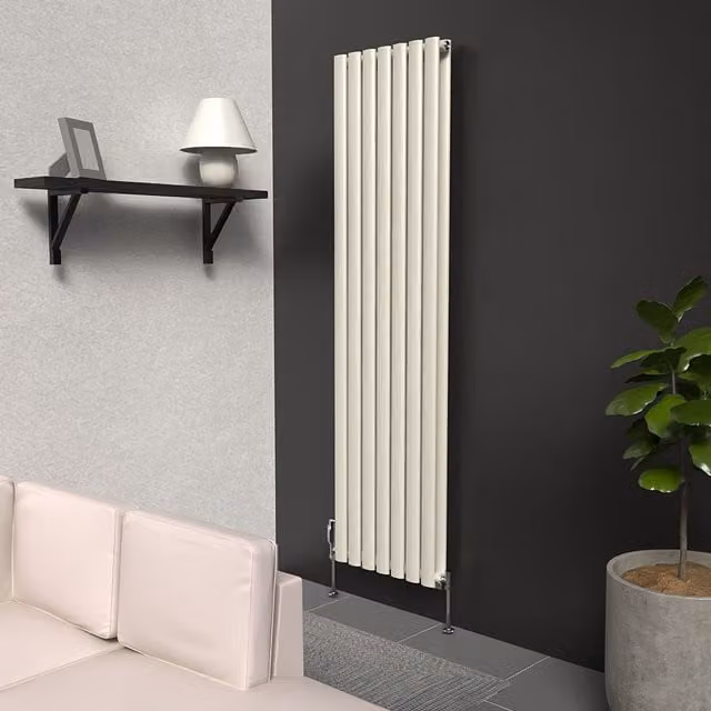 Lux Heat Oval Coloured Vertical Radiator in White, H: 160 cm x W: 42 cm