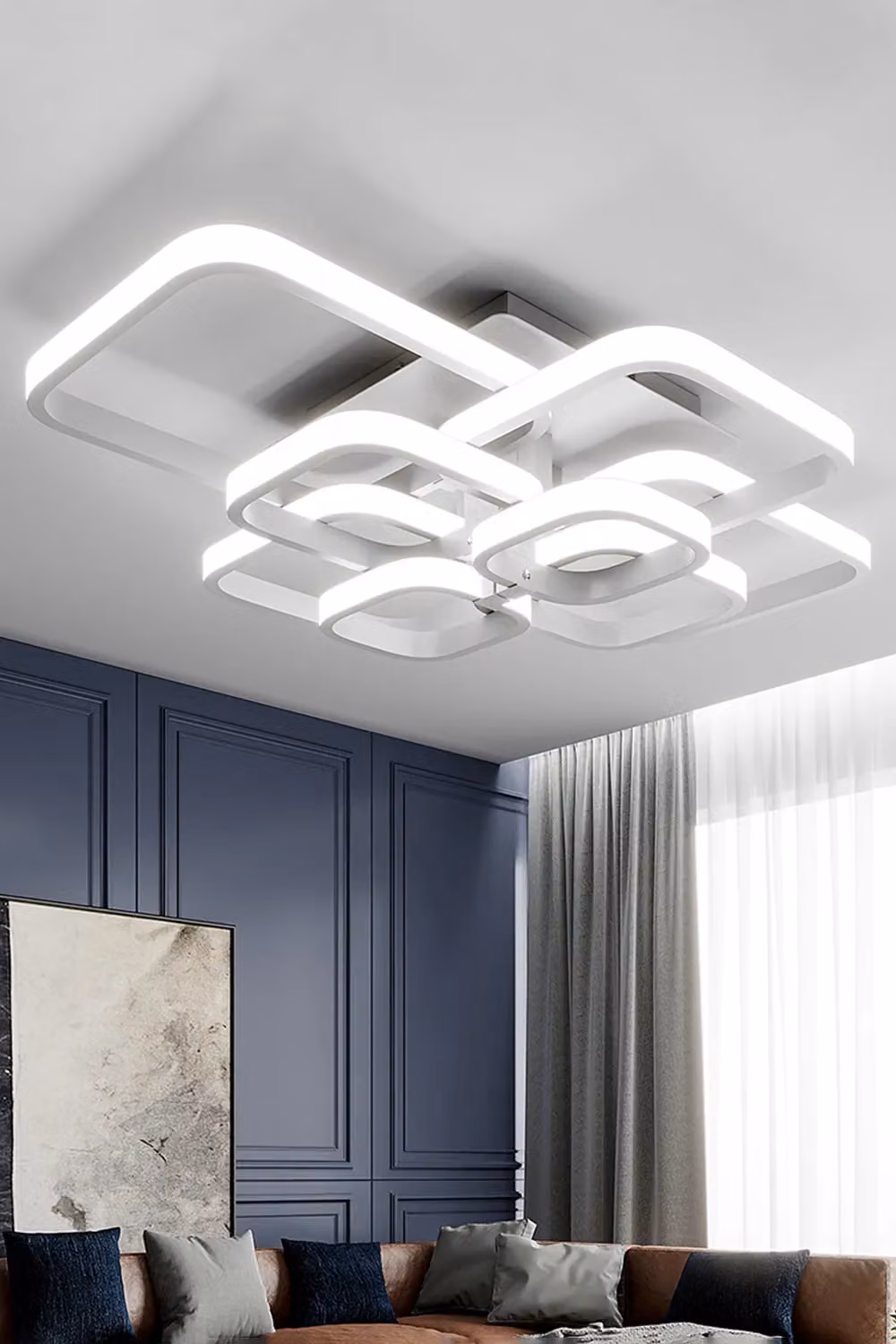 Living and Home Contemporary LED Energy-efficient Semi Flush Ceiling Light in White – 2