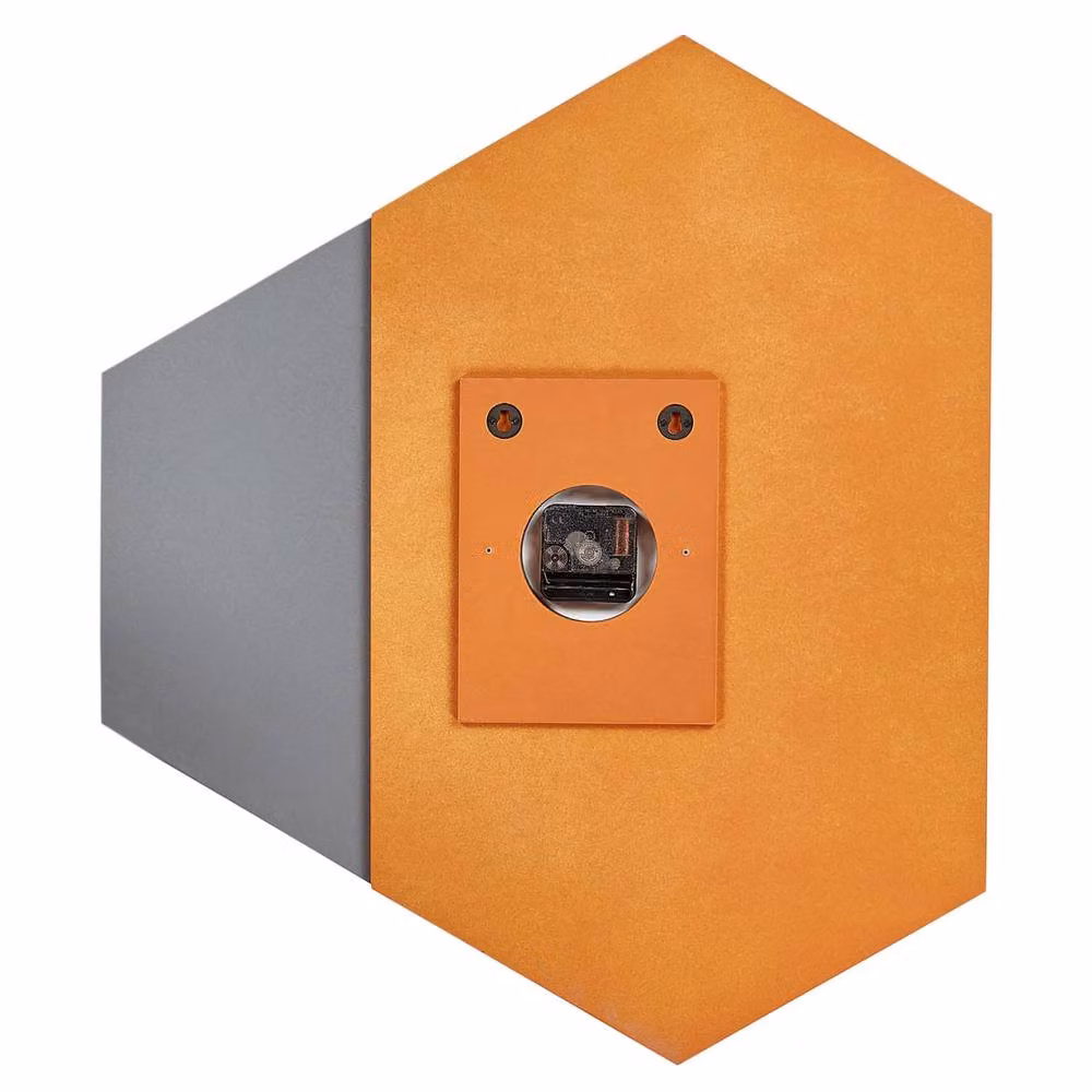 Wyld and Coco Mid-Century Geometric Analog Wall Clock in White, Grey and Orange, W 52 cm x H 60 cm – 3