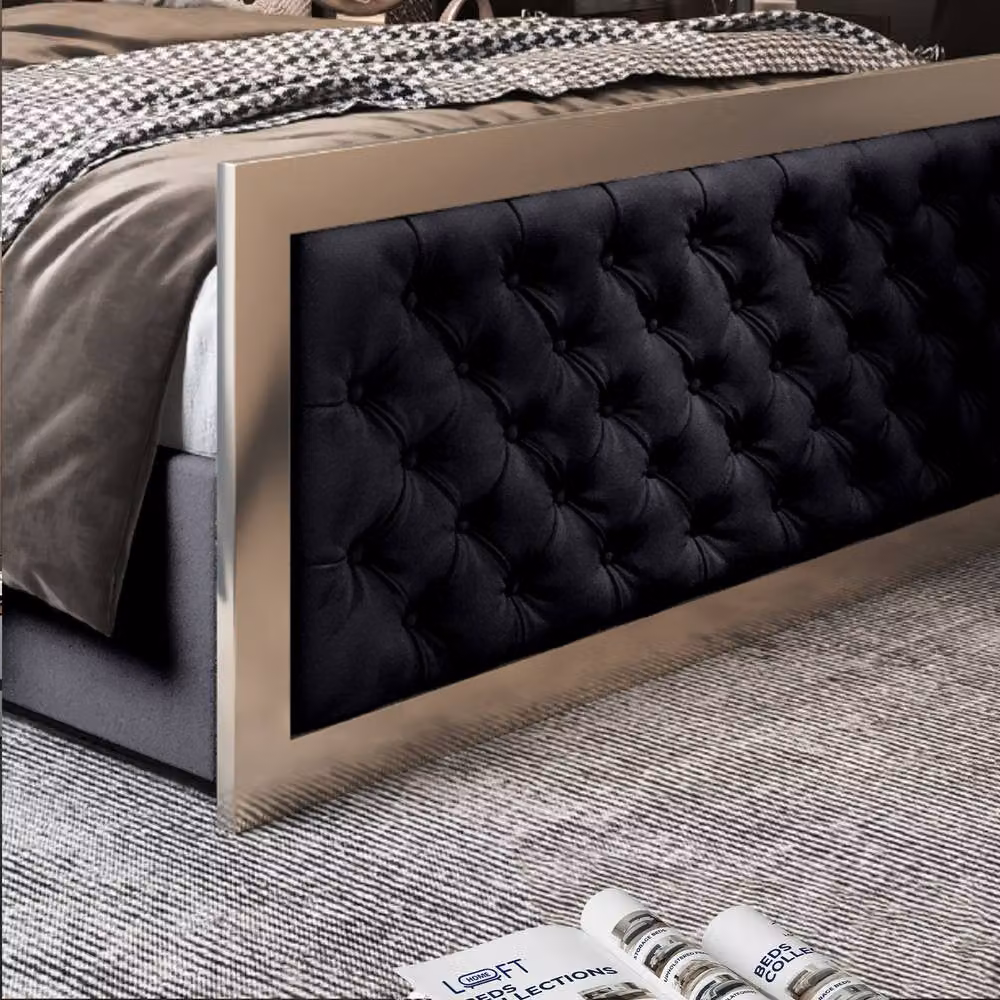 KDMD Mawdesley Single Designer Bed Frame with Black Velvet Upholstery and Metal Frame, W: 90 cm, L: 190 cm – 5