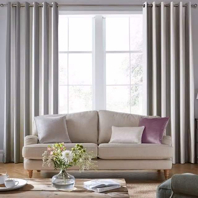Laura Ashley Lille Stripe Made to Measure Blackout Eyelet Curtain Panel in Silver Grey