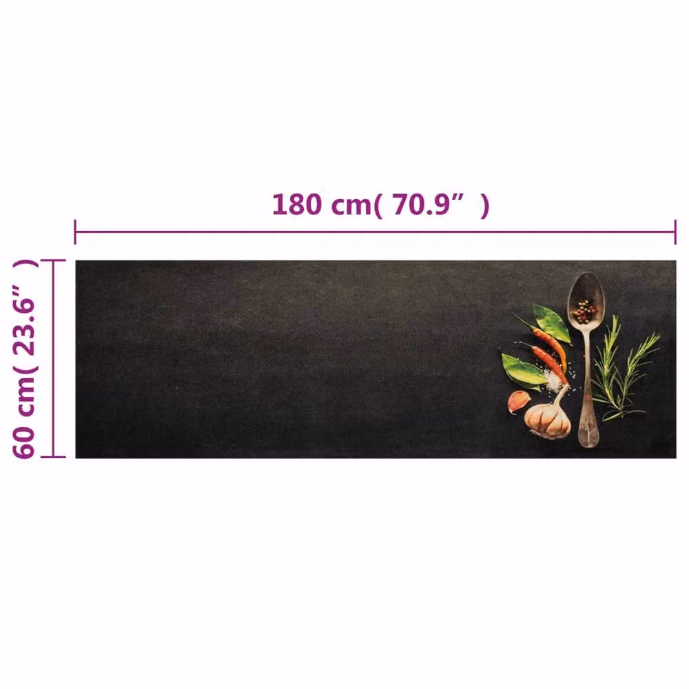 Berkfield Home Spices Washable Velvet Kitchen Rug, Black, W: 60 cm, L: 180 cm