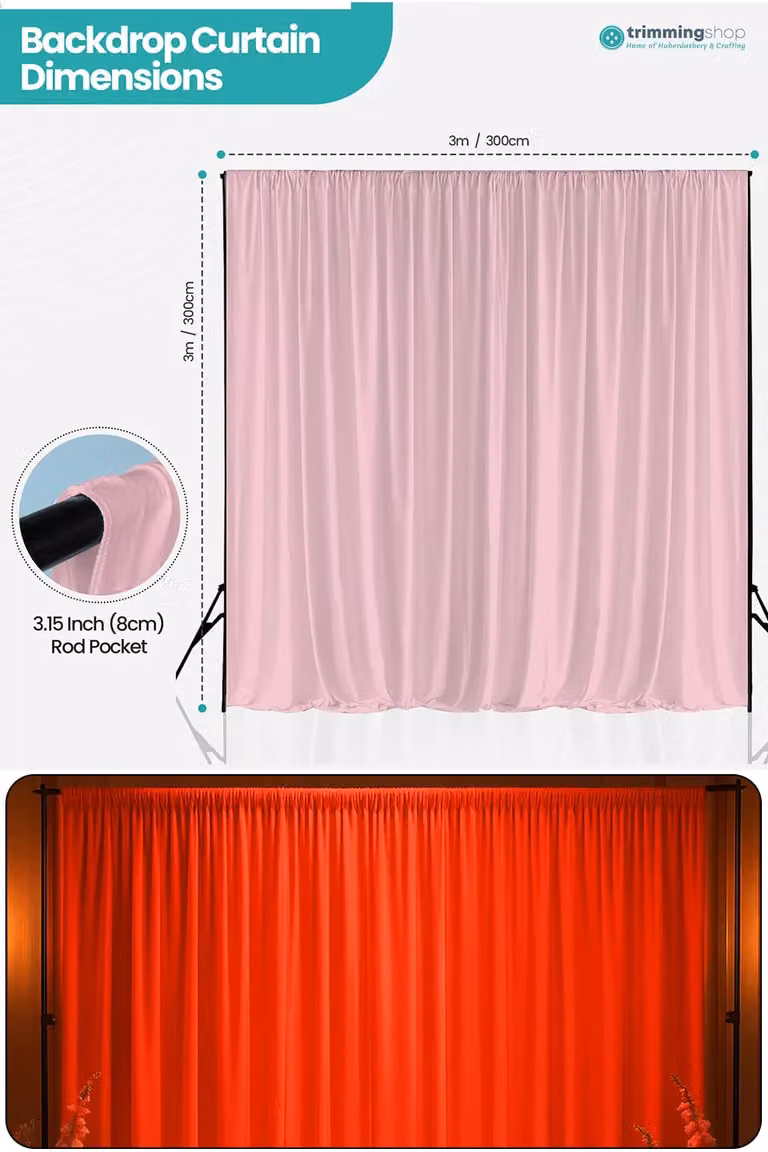 Neel Blue Spandex Backdrop Curtain in Pink, Wrinkle-Free Polyester Fabric Panel, W: 3 m, H: 3 m