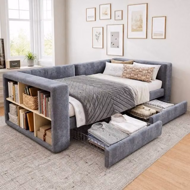 STILVORA 3ft Single Bed Frame with Storage Drawers in Grey Velvet, W/D/H: 90 x 190 x 200 cm