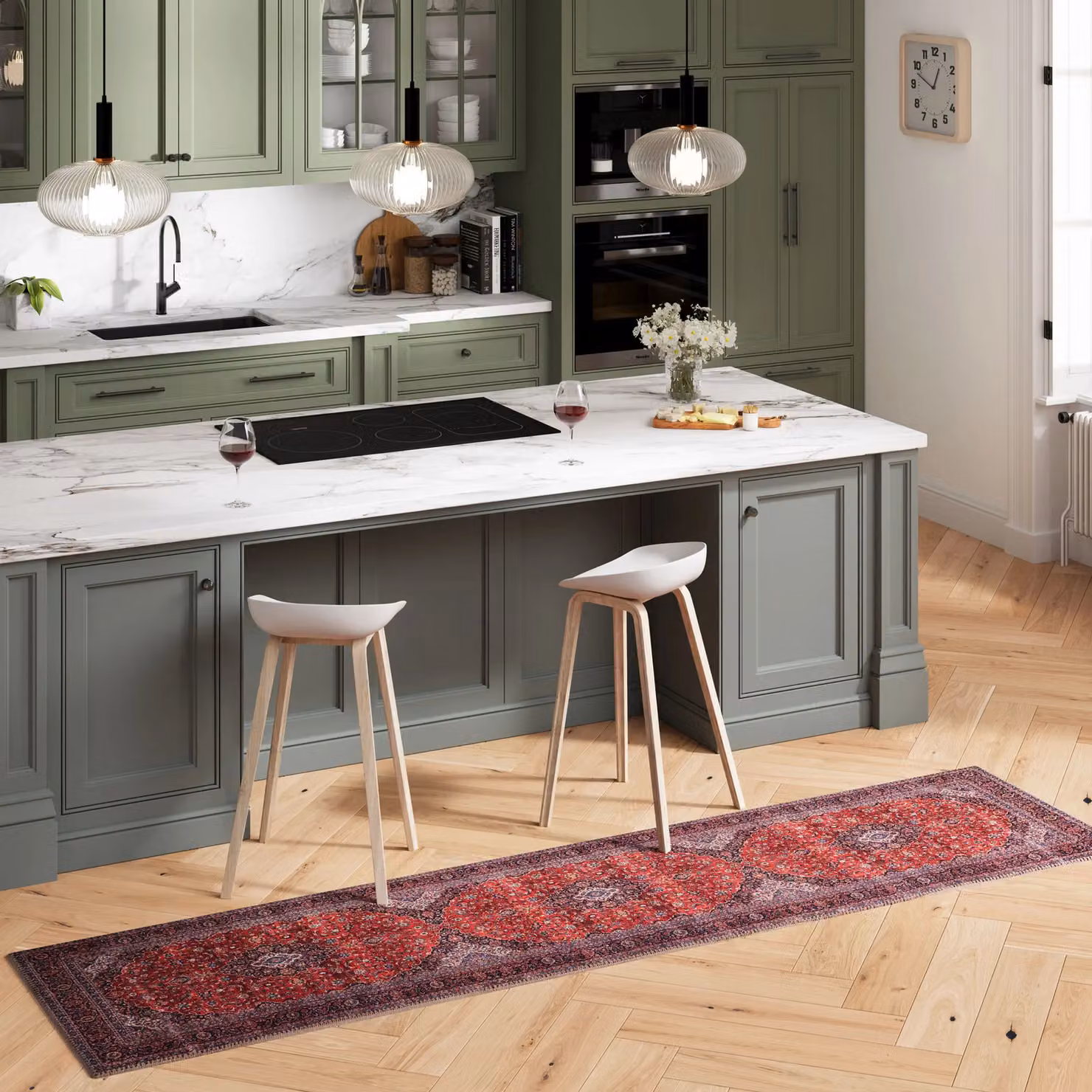 Kukoon Beige and Red Distressed Abstract Vintage Rug, Non-Slip and Washable, W: 200 cm, D: 290 cm – 3