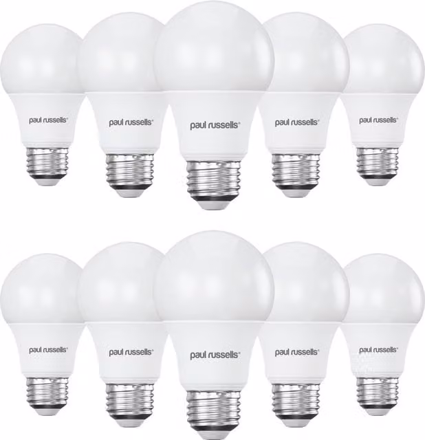 Paul Russells 9W LED E27 Warm White Globe Bulb, White (Pack of 10)