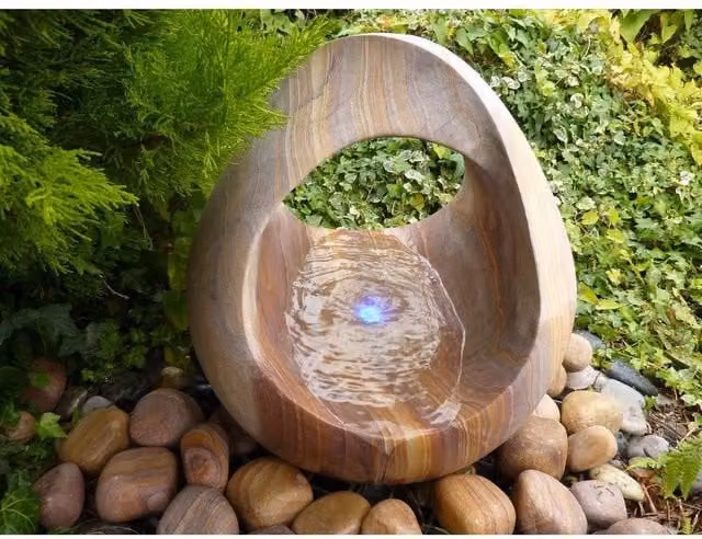 Buttercup Farm Rainbow Babbling Basket Tabletop Water Feature with Pump and Light in Brown and Orange