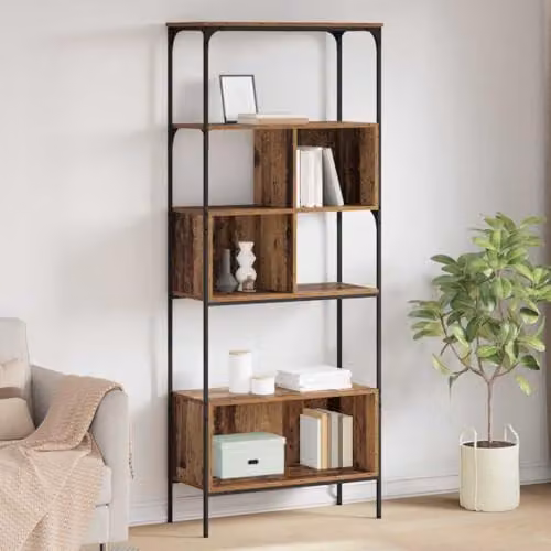 vidaXL 7-Tier Rustic Bookcase in Brown and Black, W/D/H: 76 x 33 x 188.5 cm – 2