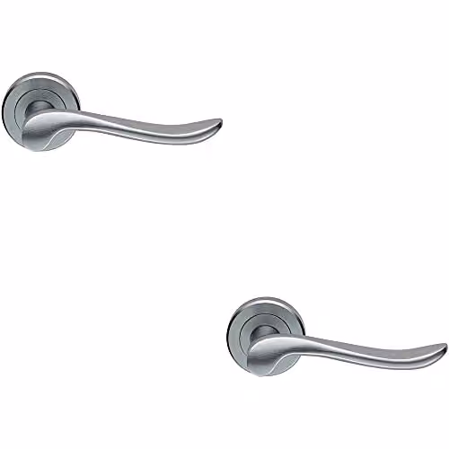 Loops 2 Pack Scroll Shaped Lever Handles on Round Rose with Concealed Fixings in Satin Chrome