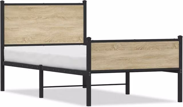 Berkfield Home Metal Single Bed Frame in Sonoma Oak, Light Brown, W: 90 cm, L: 190 cm