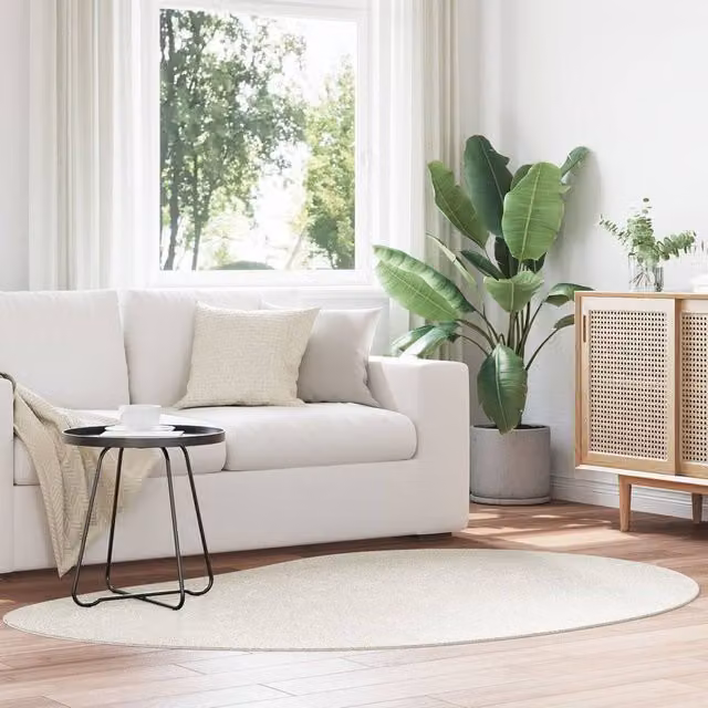 Berkfield Home Oval Area Rug in Beige, W: 140 cm x D: 200 cm, Non-Slip and Washable Polyester