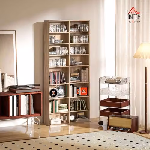 HOMCOM Cube Storage Unit with Adjustable Shelves and Media Compartments, Natural Brown, H 175 x W 78.5 x D 24 cm – 2