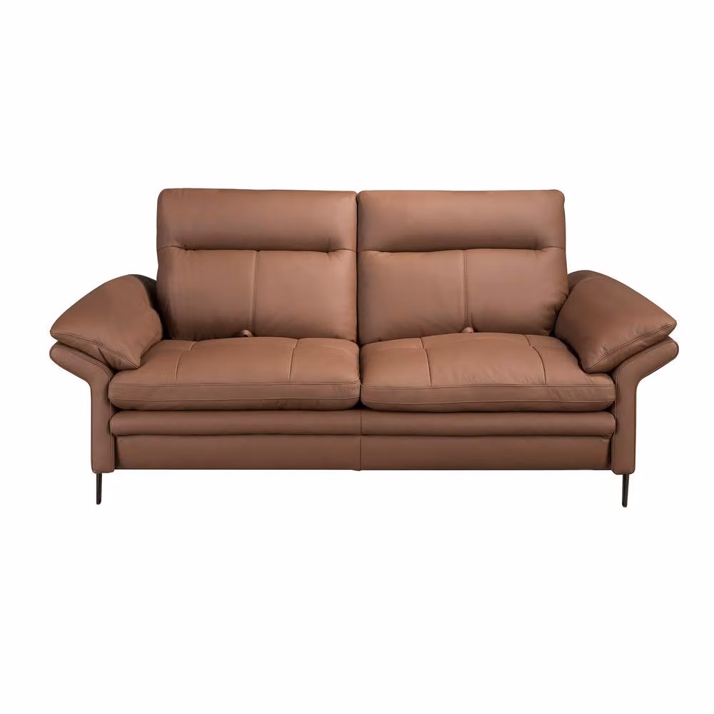 Angel Cerda 2-Seater Brown Cowhide Leather Sofa with Adjustable Headrest and Solid Wood Frame – 2