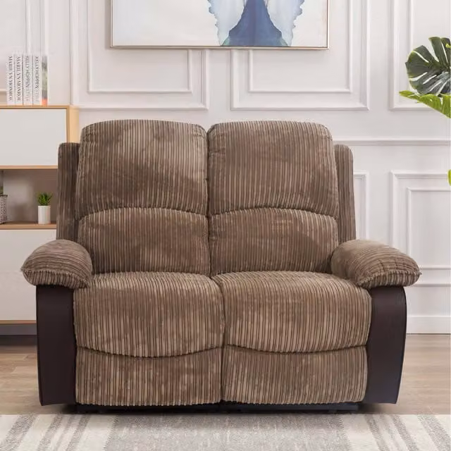 Comfy Living Brown Fabric Cord Electric Recliner Set with 3-Seater Sofa, 2-Seater Sofa and Armchair