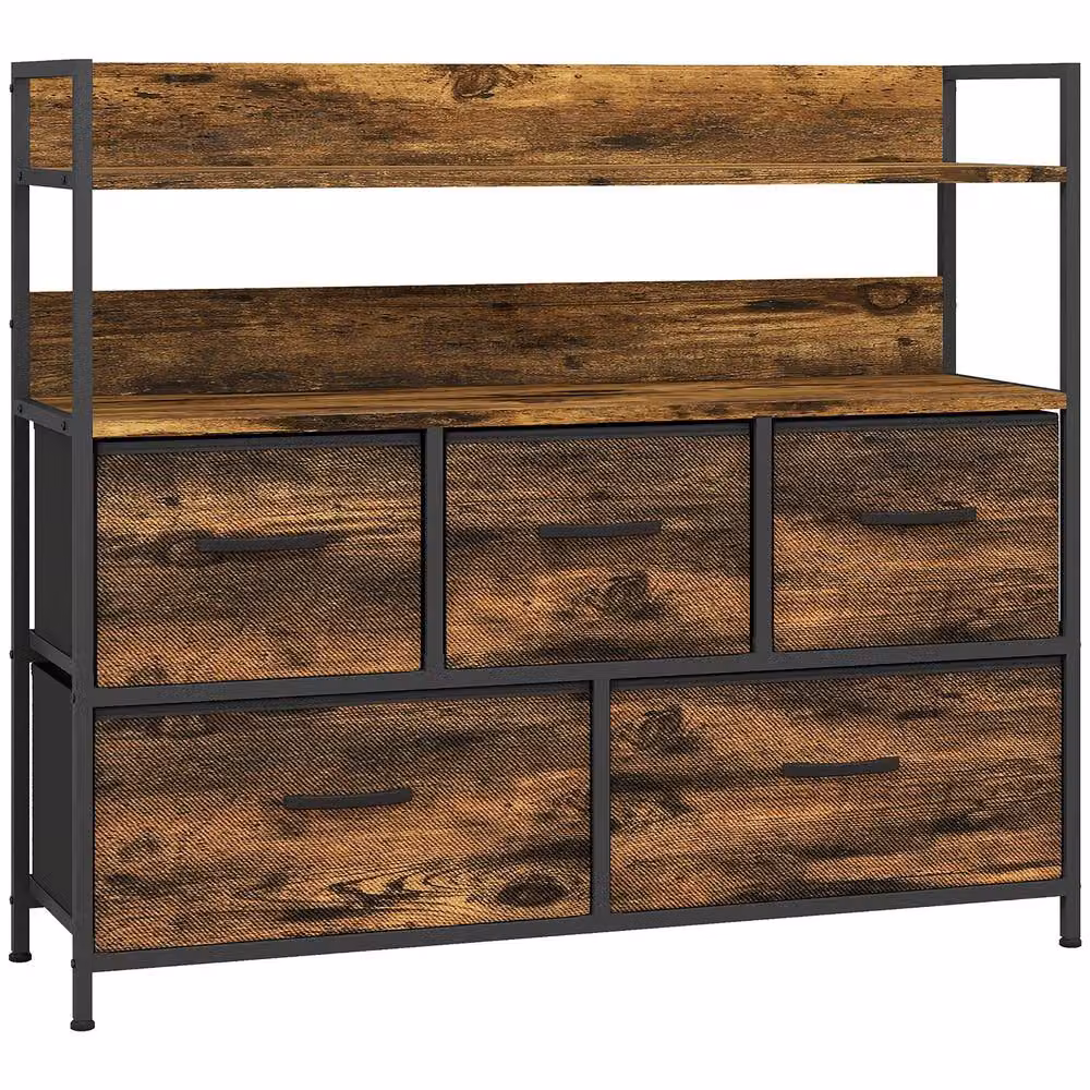 STILVORA Industrial Chest of Drawers with Fabric Drawers in Rustic Brown – 3
