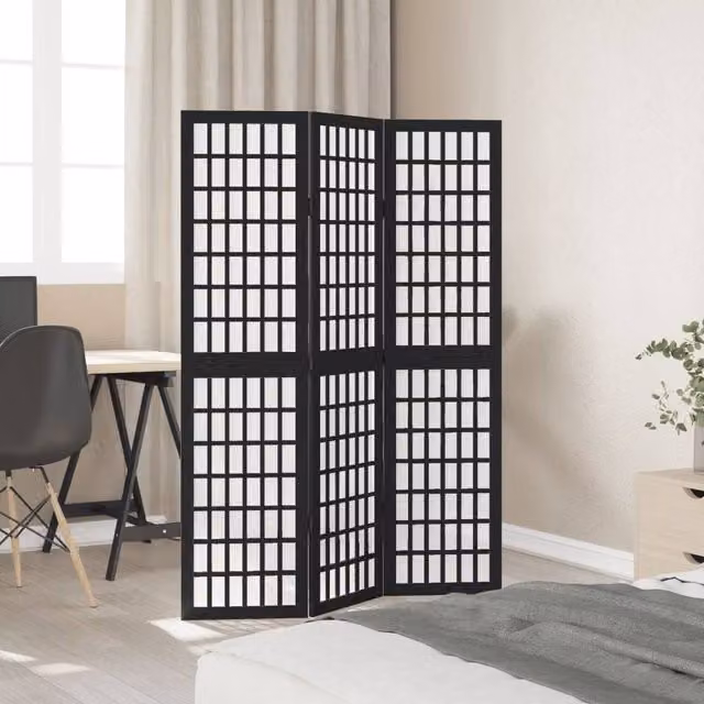 Berkfield Home 3-Panel Room Divider in Black Solid Paulownia Wood, H 160 cm x W 110 cm – 1