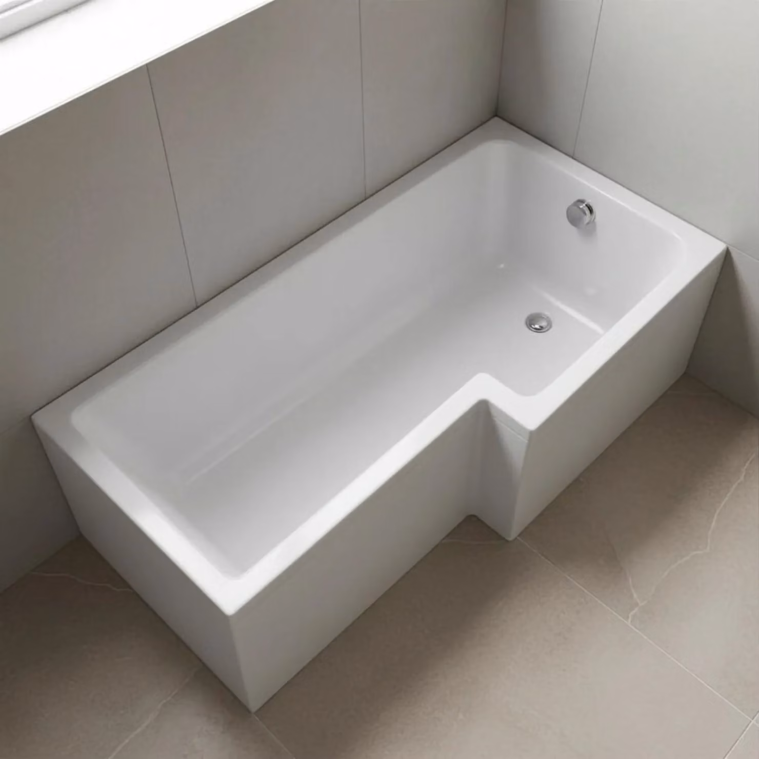 Balterley Modern Asymmetric Right Hand L Shape Shower Bath Tub with Leg Set, White, W/D/H: 170 x 85.5 x 40 cm – 2