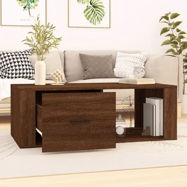 Berkfield Home Modern Rectangular Coffee Table in Brown Oak, W/D/H: 100 x 50.5 x 35 cm