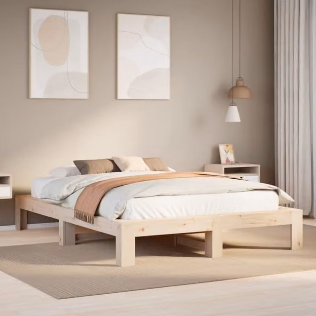 Berkfield Home King Size Solid Wood Pine Bed Frame in Brown, W/D/H: 150 x 200 cm – 1