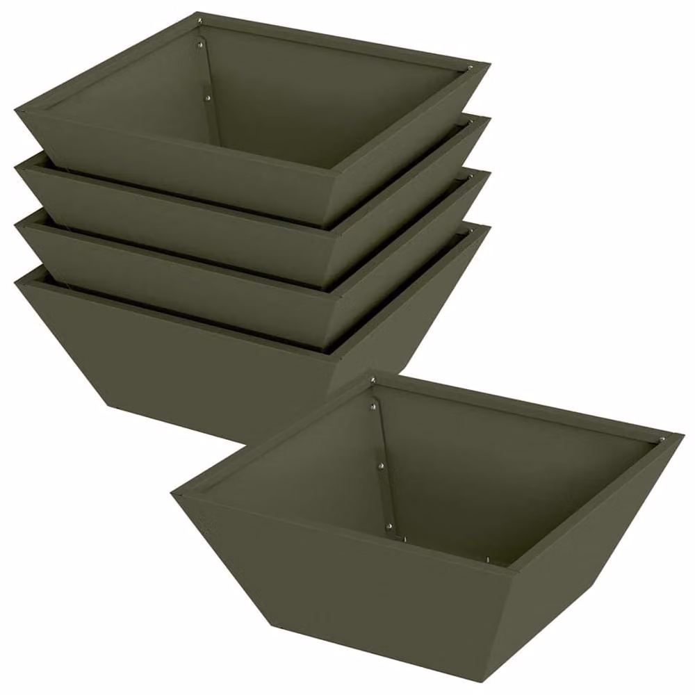 Berkfield Home Green Garden Bowl Planters, 5 Piece Set in Olive Green Steel, W/D/H: 40 x 40 x 15 cm – 3
