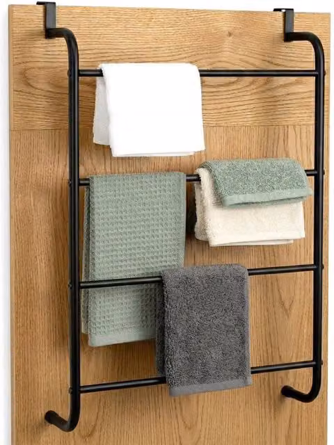 EONLION 4-Bar Metal Door Towel Rail in Black