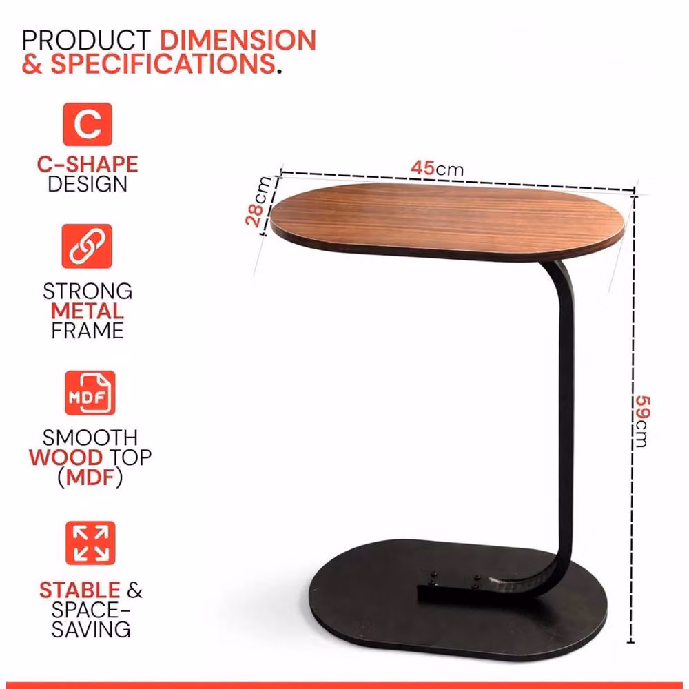 KORVIXA Brown Wooden Side Table and Laptop Desk with Oval Top and Sled Base, W/D/H: 100 x 59 x 100 cm – 2