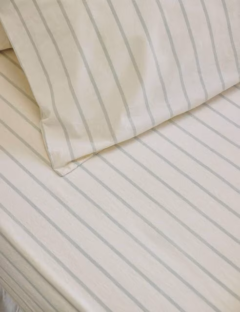 Piglet In Bed Pure Cotton Striped Fitted Sheet Green Mix W/D/H: 200 x 200 x 40 cm