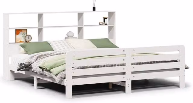 Berkfield Home Rustic White Solid Pine Bed Frame with Side Compartments W/D/H: 180 x 200 cm – 1