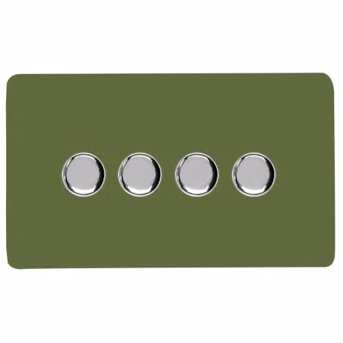 Trendi Switch 4 Gang 1 or 2 Way 150w Rotary LED Dimmer Light Switch in Moss Green