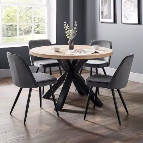 Julian Bowen Berwick Round Oak and Black Dining Table, Diameter: 120 cm, Height: 75 cm – 4
